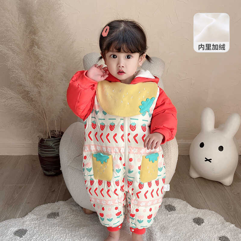 Roupas de inverno novo estilo roupas de algodão mais veludo engrossado impresso macacão bebê menina macacão quente Outin