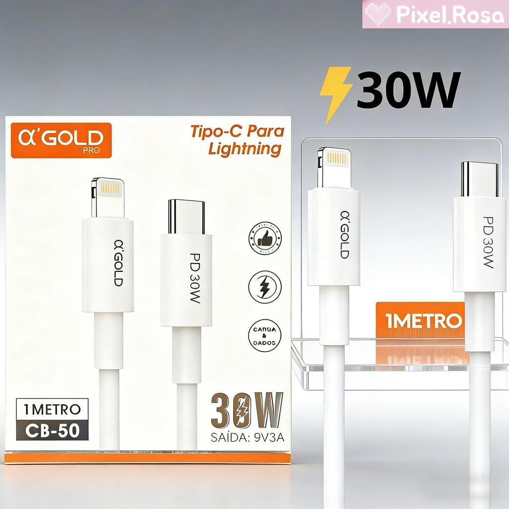 Cabo Duplo A'Gold - Conector Tipo C e Lightning para Apple CB-50 [Original]