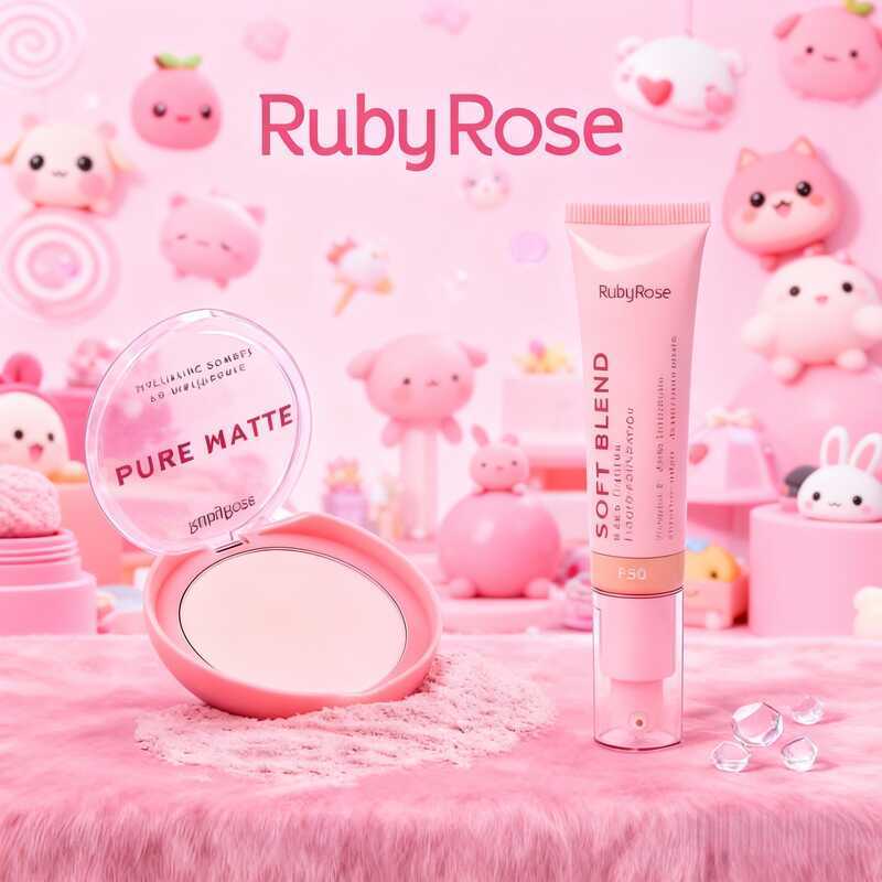 Mais vendido Kit Base Líquida + Pó Compacto Ruby Rose - Cobertura Natural com Finish Mate HB-M301G1+HB-M402