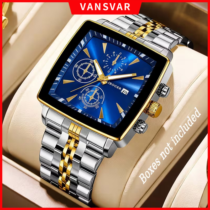 Relógio De Negócios Masculino Com Mostrador Retangular De Luxo Moda Pulseira De Aço Relógios De Quartzo Masculinos em Oferta na Shopee