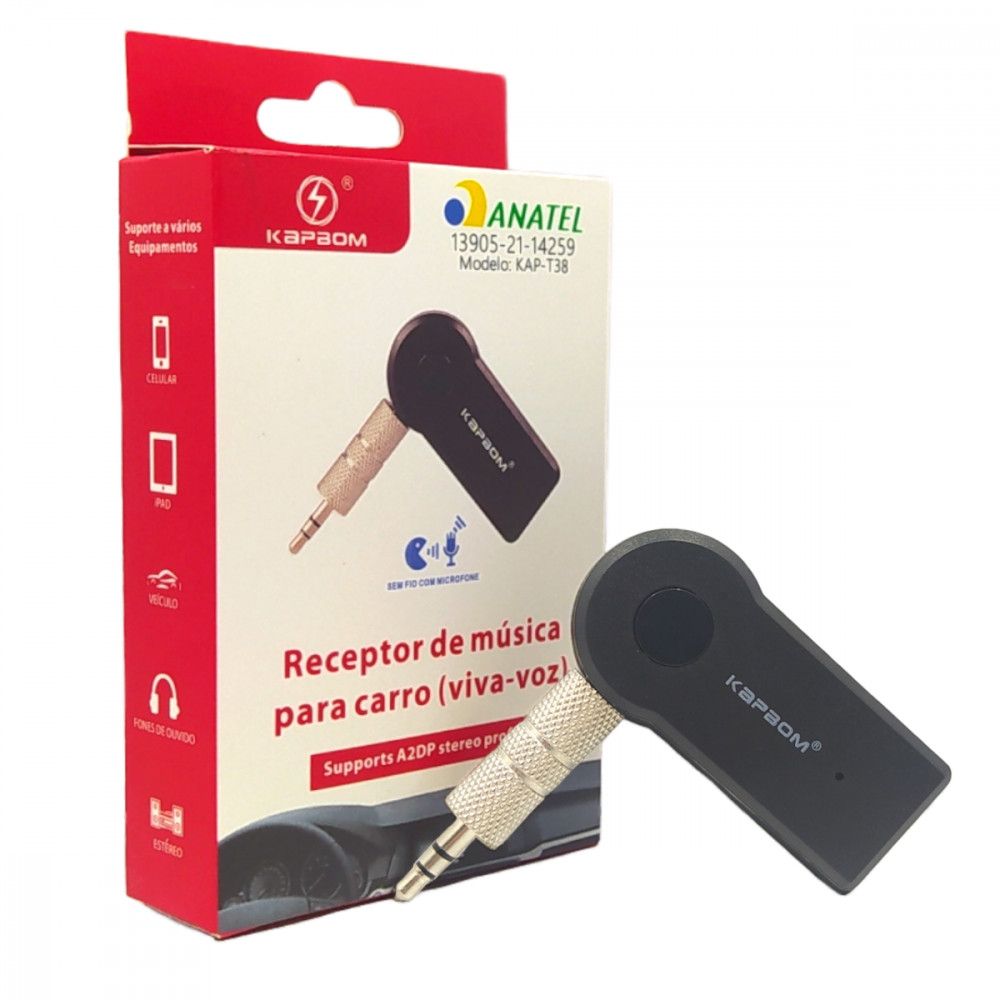 Adaptador Receptor Bluetooth MP3 Som de Carro P2 Auxiliar