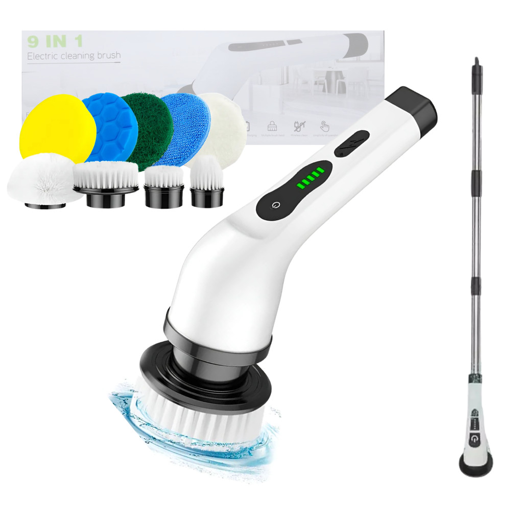 Escova Elétrica De Limpeza 9 Em 1 Sem Fio Giratória Com Cabo Extensor Recarregável T&Z JY8088