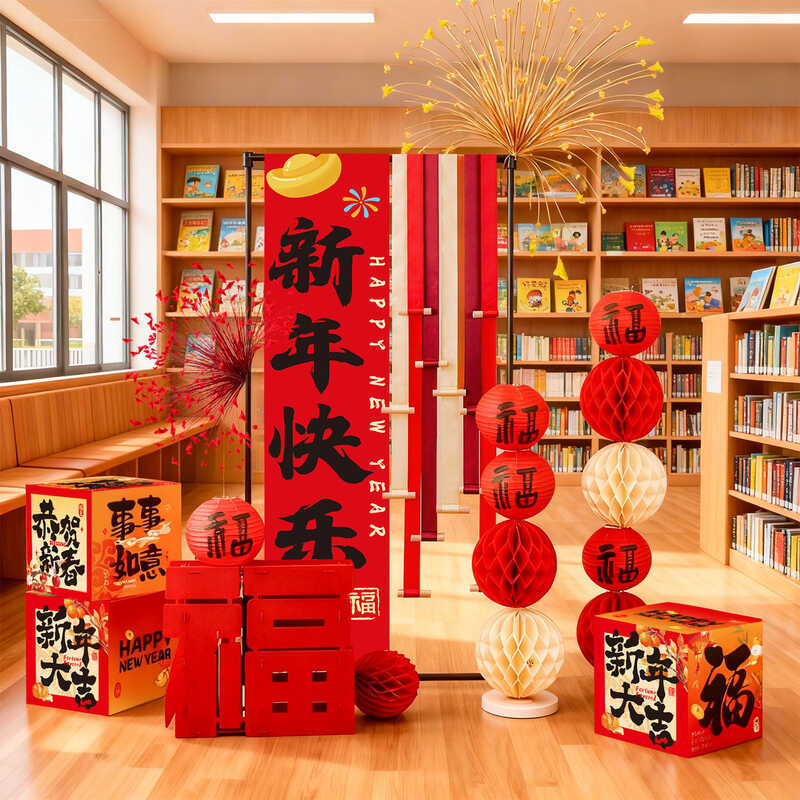Decoração de Ano Novo Tapeçaria 2026 Ano do Cavalo Festival da Primavera Shopping Escola Atmosfera Decoração Decoração A