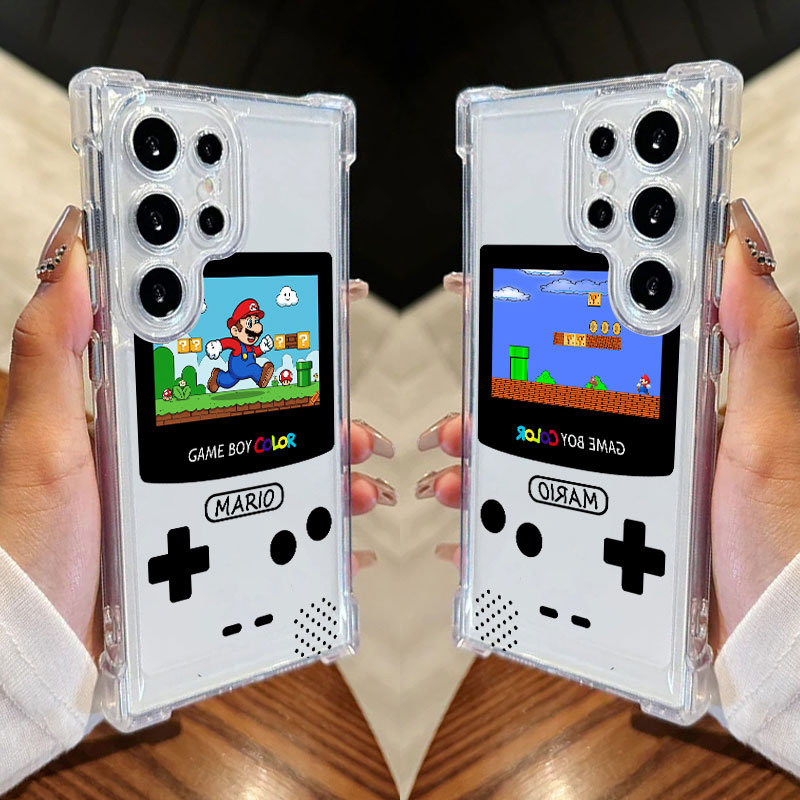 Game Boy Hot Super Mario Case Para Samsung S25 Ultra S24 FE S23 Plus S20 S25 S22 S21 S25EDGE A56 A36 Capa Transparente C
