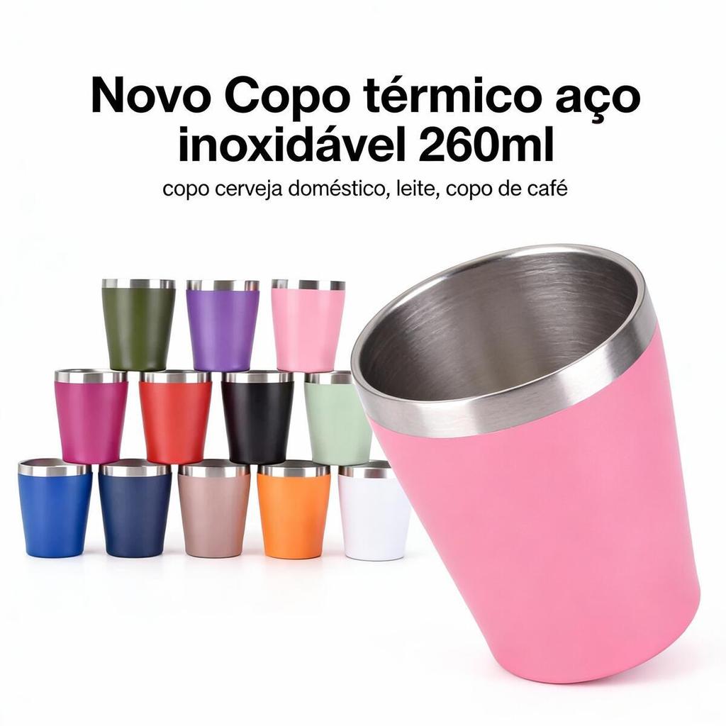 Copo Térmico Inox 260ml com Tampa - Para Café e Whisky (Parede Dupla) em Oferta na Shopee
