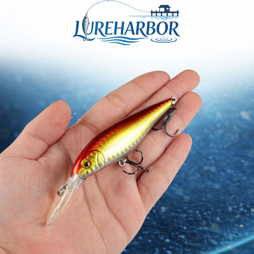 LUREHARBOR 11cm isca flutuante Minnow plástico falso isca 10.5g isca dura 10 cores simulação isca falsa de cabeça para b