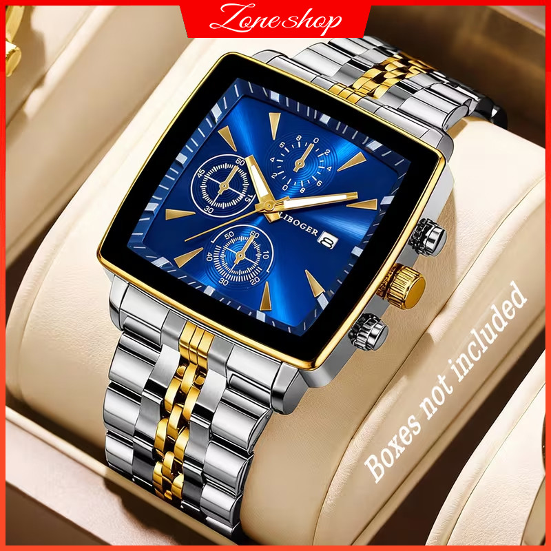 Relógio De Negócios Masculino Com Mostrador Retangular De Luxo Moda Pulseira De Aço Relógios De Quartzo Masculinos em Oferta na Shopee