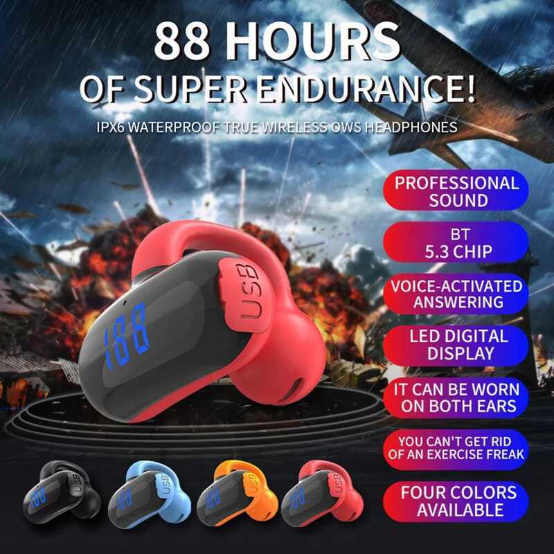 Fone De Ouvido Aberto Sem Fio Condução Óssea Bluetooth 5.3 Longa Espera Esportes MP3 Fones