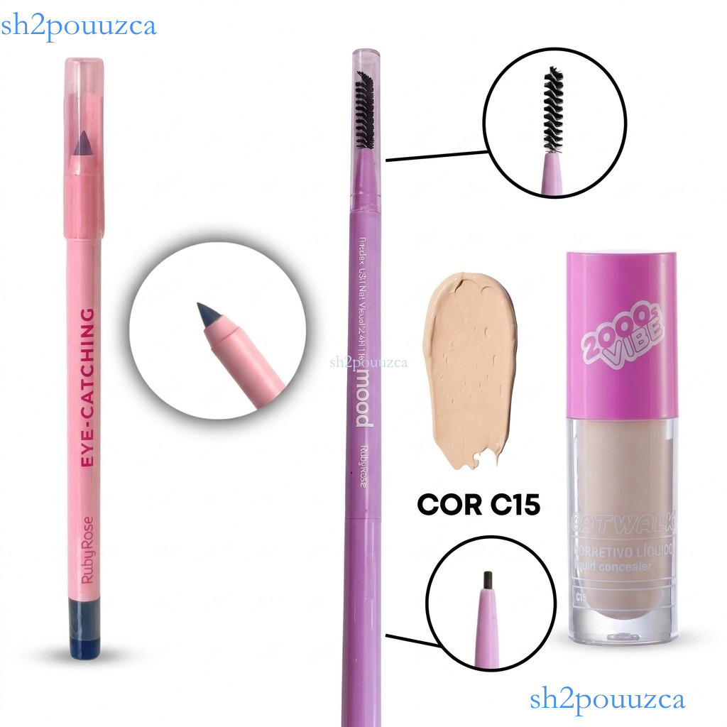 KIT Ruby Rose 3 Pcs: Corretivo Líquido Catwalk + 2 Lápis de Olho Preto Pronta entrega ✨sh2pouuzca