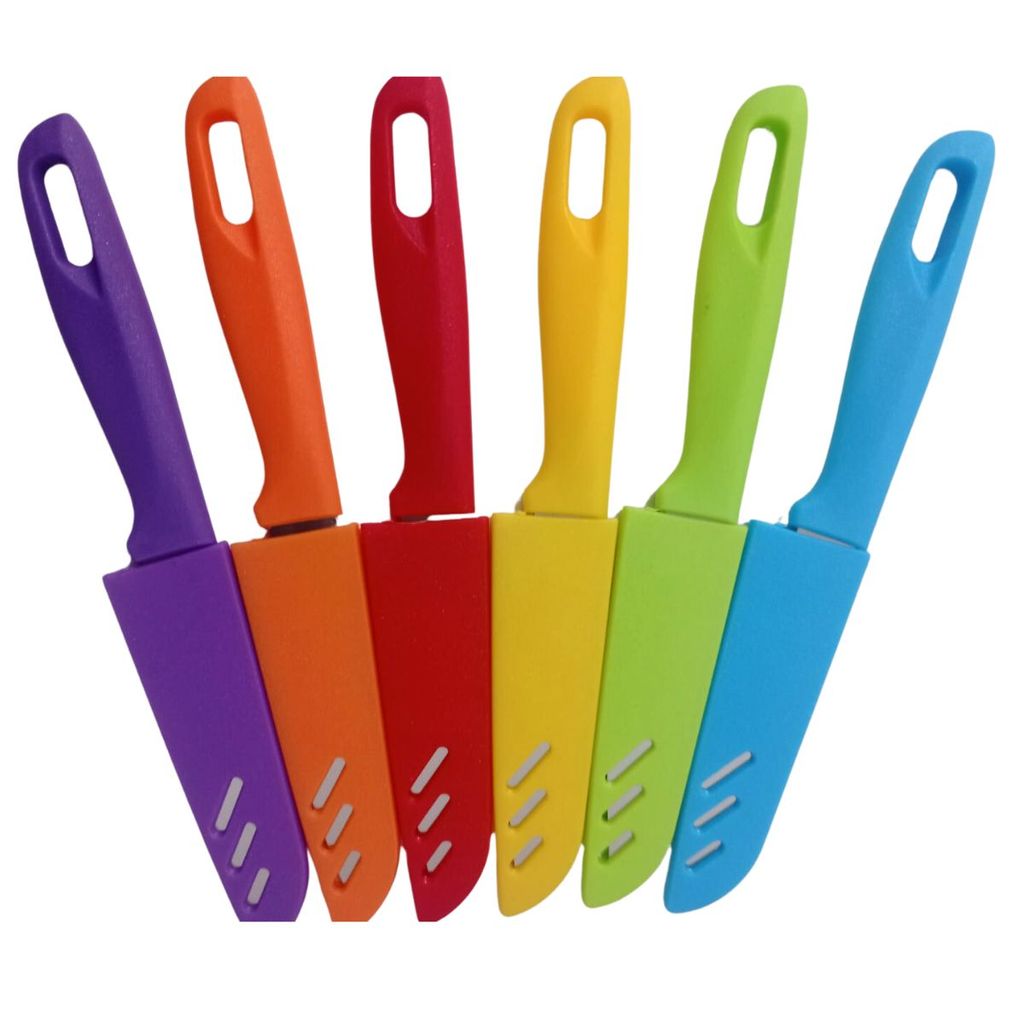 Conjunto de 6 Facas com Lâmina em Aço Inox e Capa Protetora - Envio em Cores Variadas!
