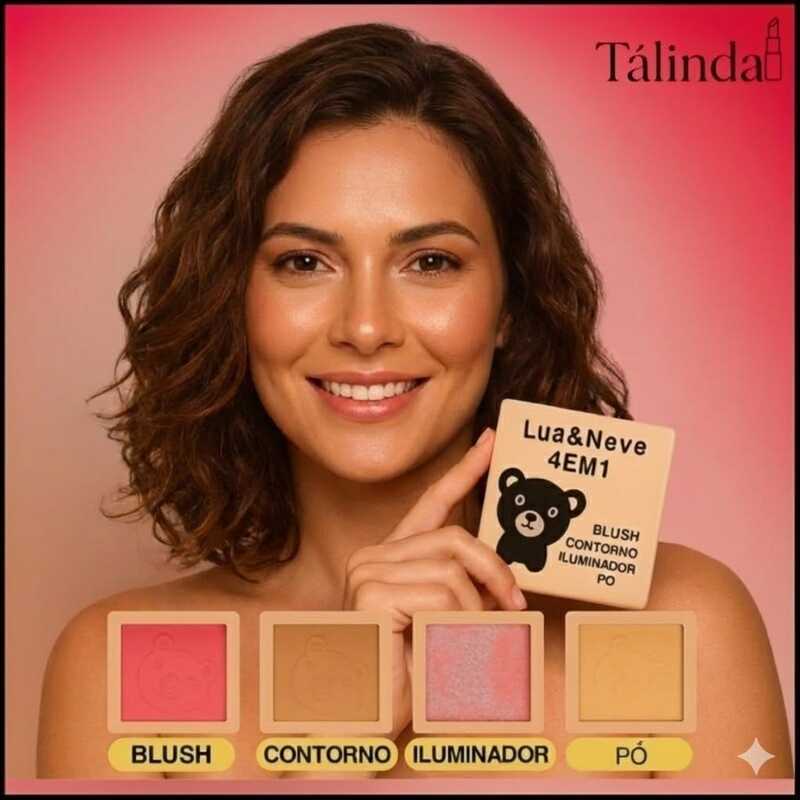 Mini Quarteto 4 em 1 Blush Pó Contorno + Iluminador-Lua a Neve Paleta de Bolsa Com EspelhinhoLNO2460