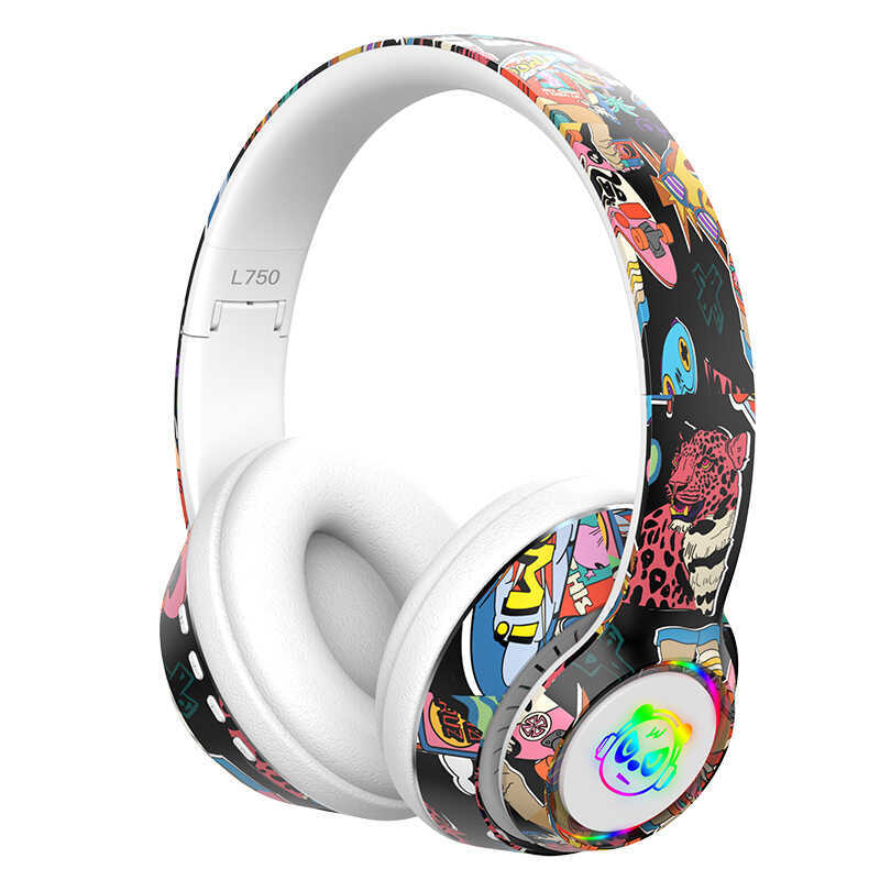 Fone de ouvido sem fio Bluetooth fone de ouvido jogo esportes fone de ouvido estilo Graffiti luminoso luz fria fone de o