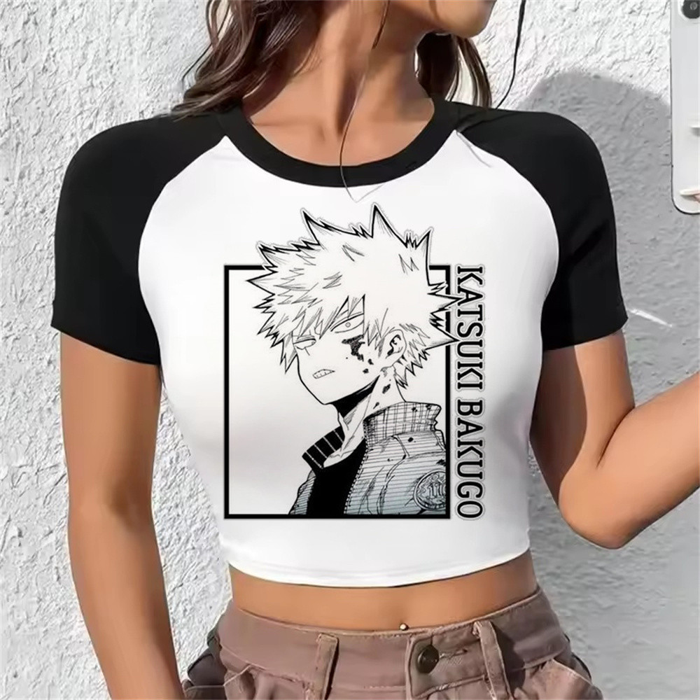 Bakugo Katsuki crop top Feminino Gótico Engraçado emo Barato streetwear Camiseta Vendas De Liquidação kawaii meme 2000s