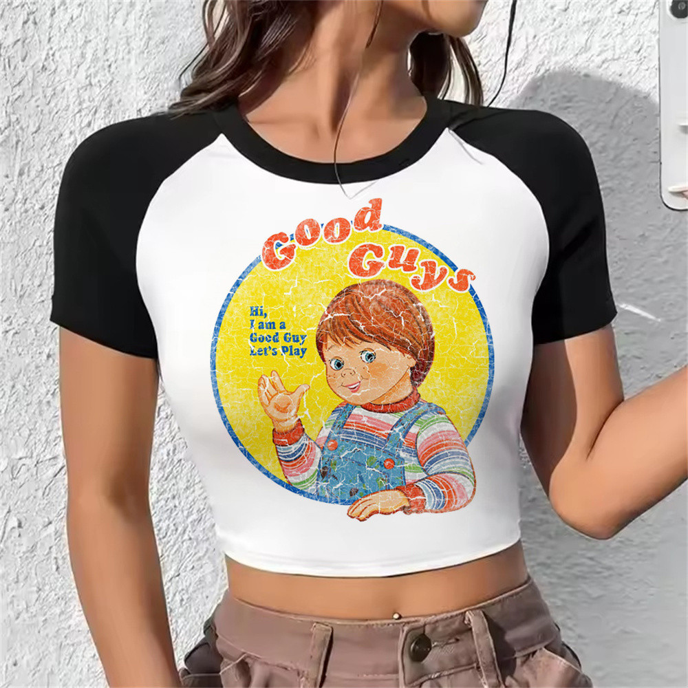 Chucky crop top Menina Barato emo Alternativa Japonesa Camisetas Baratas vintage gyaru 2000s y2k