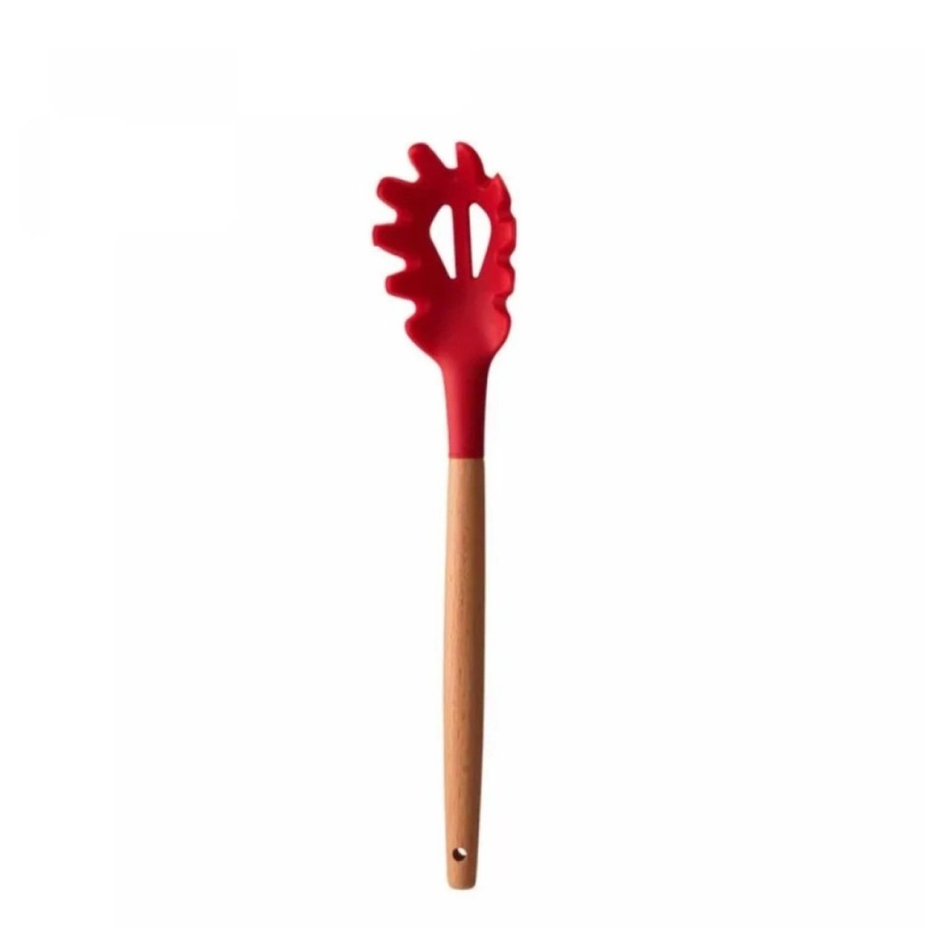 Pegador de Massa Silicone com Cabo de Bambu Utensílio Cozinha Antiaderente Resistente