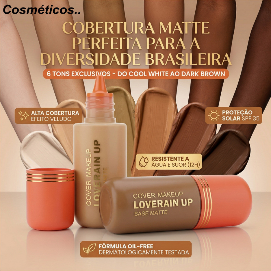 Lové Rain base matte cover up ótima cobertura/matte/acabamento aveludado LR-F2016  Cosméticos.. em Oferta na Shopee