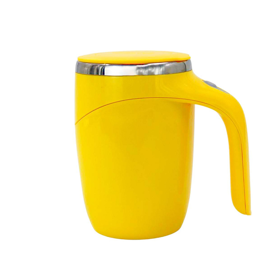 Caneca Mixer Misturadora Magnetica Copo Termico 380 ml Com Tampa A Pilha Cor:Amarelo