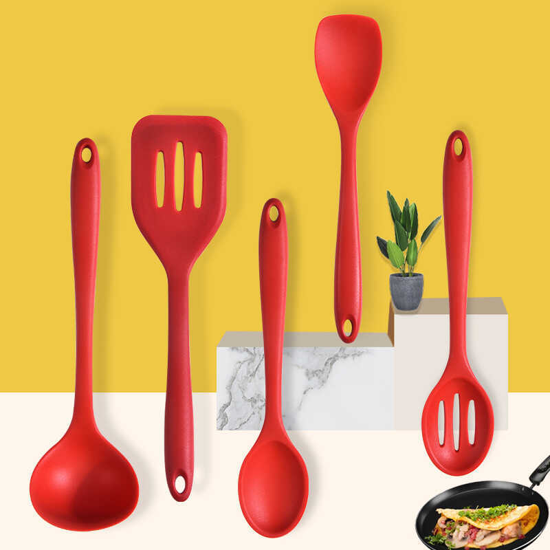 Utensílios de cozinha de silicone conjunto de 5 peças conjunto de utensílios de cozinha de silicone espátula colher ferr