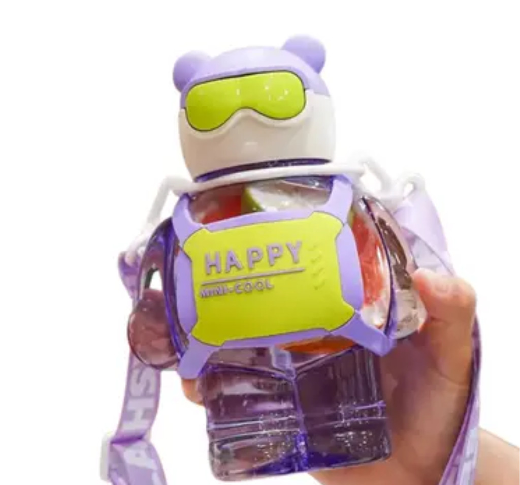 Garrafa Infantil Urso Happy Mini Cool 400ml – Squeeze Plástico com Alça