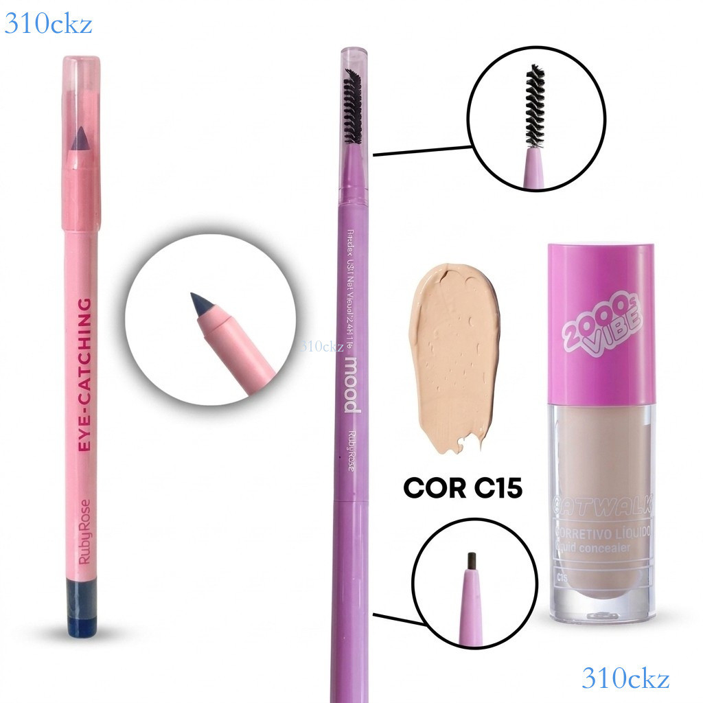 KIT Ruby Rose 3 Pcs: Corretivo Líquido Catwalk + 2 Lápis de Olho Preto Pronta entrega ✨310ckz