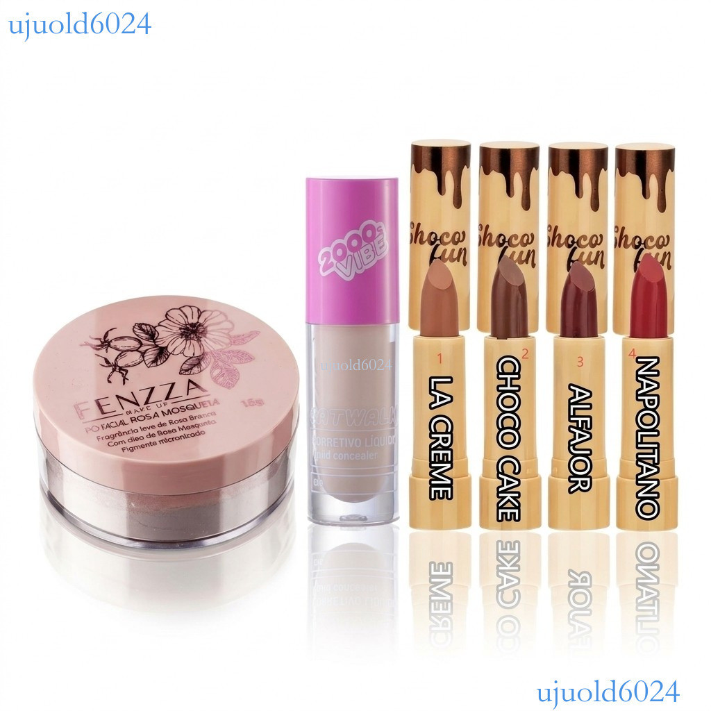KIT Maquiagem 3 Pcs: Corretivo Ruby Rose + Pó Fenzza + Batom Choco Pronta entrega ✨ujuold6024
