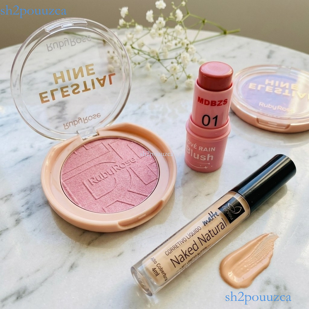 KIT Maquiagem 3 Pcs: Corretivo + Blush Stick + Iluminador Ruby Rose Pronta entrega ✨sh2pouuzca