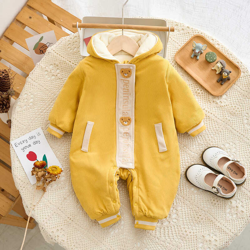 Roupas de bebê inverno forro de lã macacão de bebê roupas de bebê bordado urso Outing roupas roupas recém-nascidas