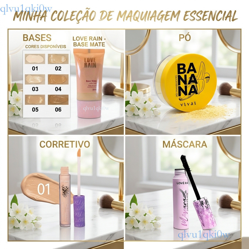 KIT Maquiagem 4 Pcs: Base Matte + Corretivo Ruby Rose + Pó Banana + Rímel Rosa Pronta entrega ✨ki0ww