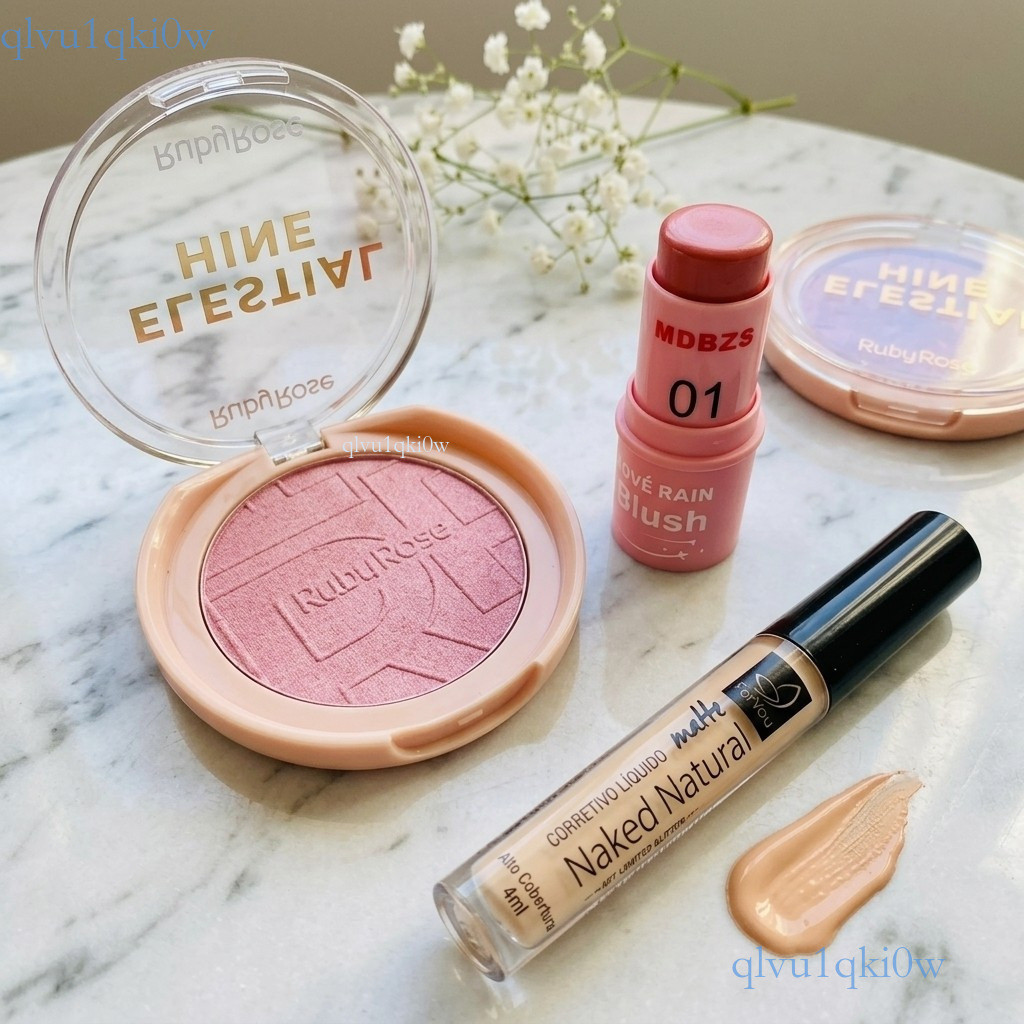 KIT Maquiagem 3 Pcs: Corretivo + Blush Stick + Iluminador Ruby Rose Pronta entrega ✨ki0ww