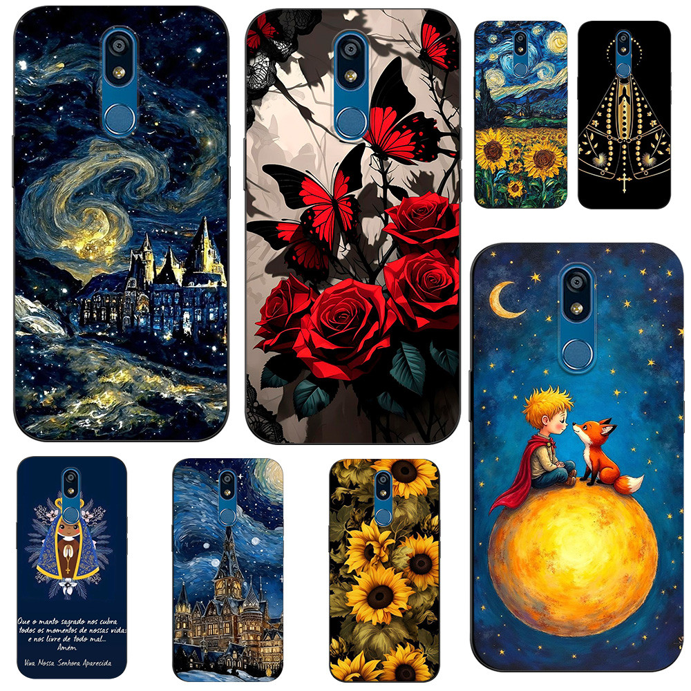 Capa Para LG K40 K12 + K12 Plus X4 2019 Traseira De Telefone Silicone Macio Preto Tpu Retrô Flor Óleo anime K-drama