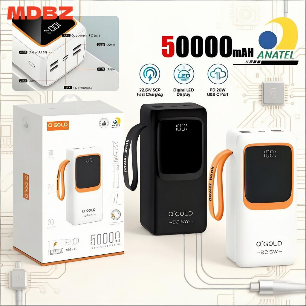 Power Bank A'gold 50000mAh - Bateria de Alta Capacidade para Viagens, Carregamento Rápido PD 22.5W | BTE-61