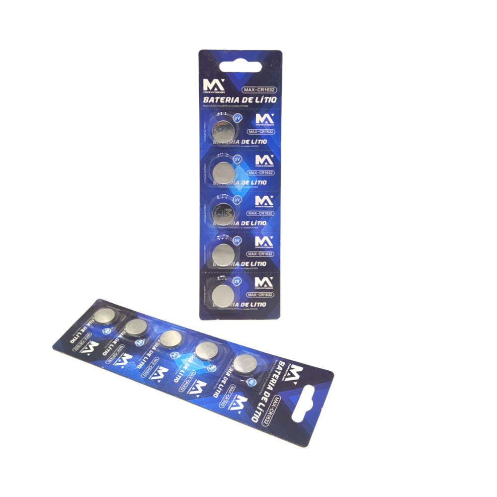 kit com 05 Cartela com 25 unidades de Bateria CR1632 Litio 3V Maxmidia MAX-CR1632