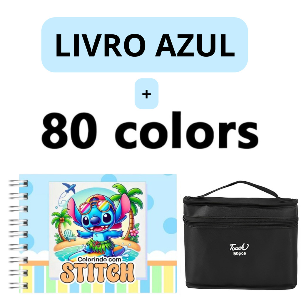 Kit Colorir Infantil com 80 Canetinhas Estojo + Livro de Colorir Educativo Ponta Duplas
