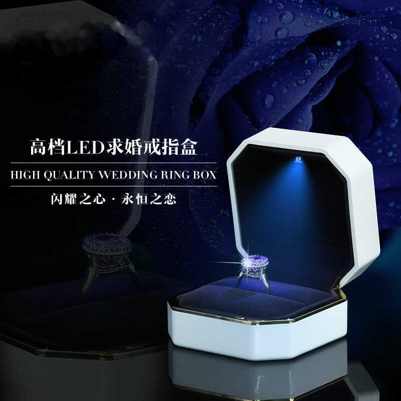 Caixa de anel de casamento criativa caixa de jóias caixa de anel de diamante led luminoso colar caixa octogonal caixa de