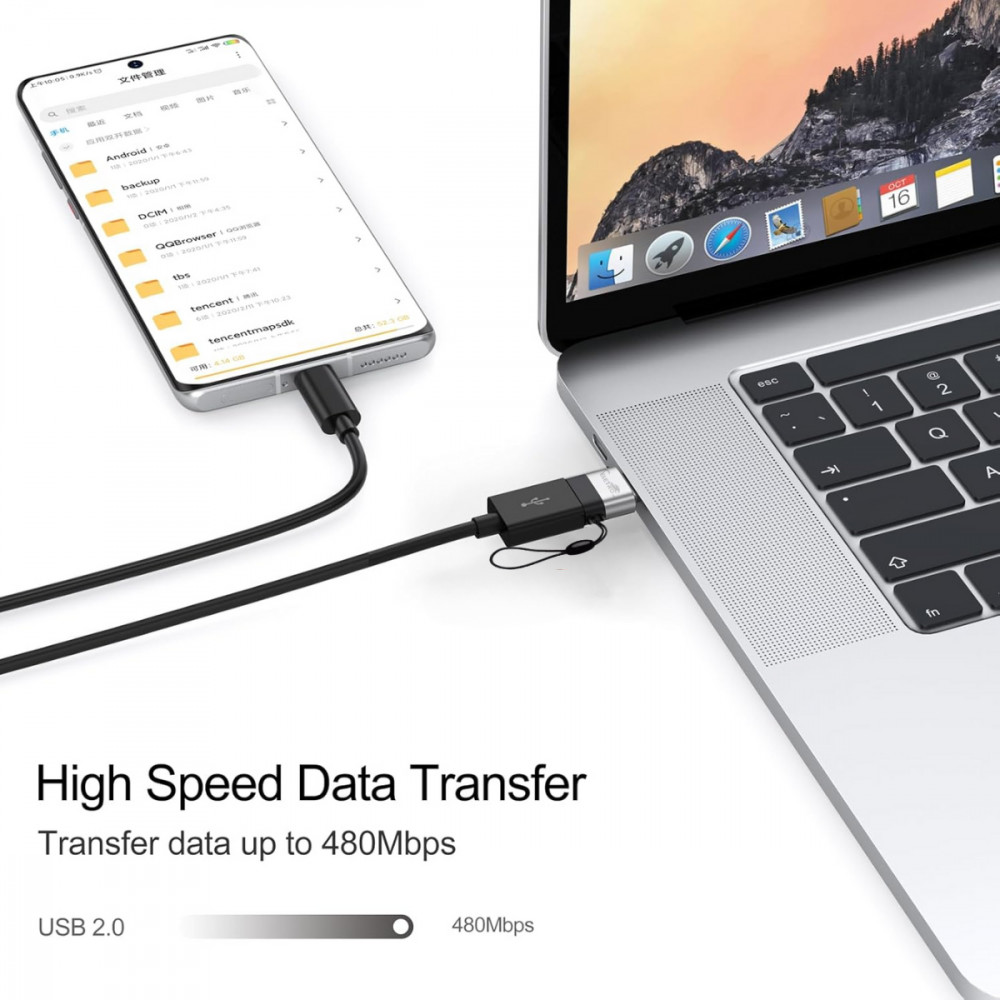 Plug Adaptador Conversor USB 3.1 TIPO-C Fêmea para USB 2.0 Macho com alça Eletromex