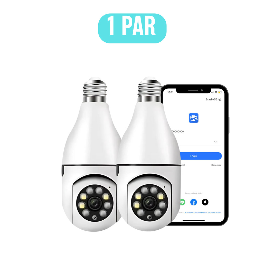 2 UNIDADES - Câmeras Lâmpadas de Segurança Vigilância IP Wi-Fi 360° Visão Noturna FullHD Bivolt