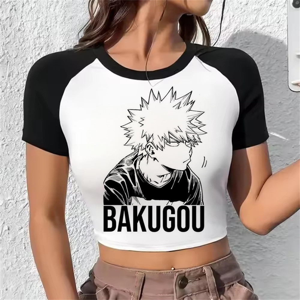 Bakugo Katsuki crop top Menina Verão Gótico gyaru Camiseta Gráfica Barata Festa cutecore