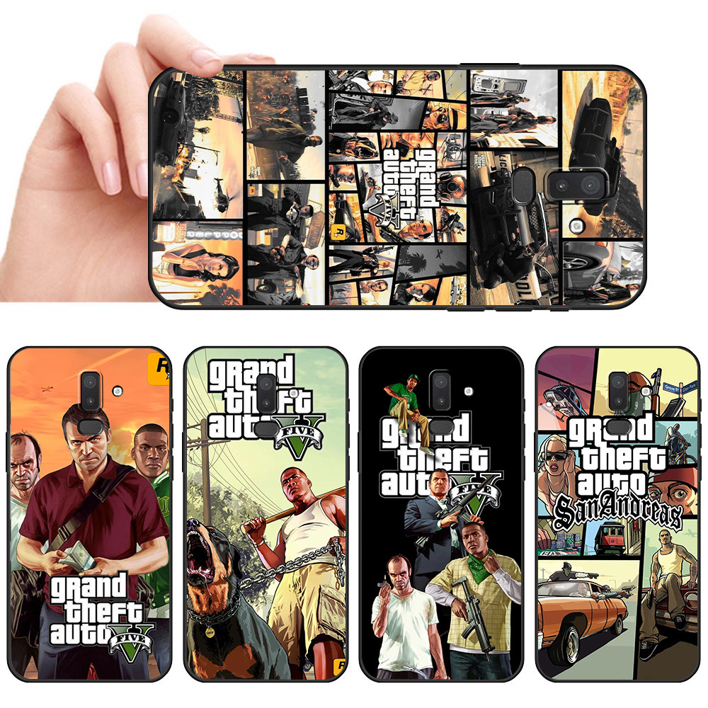 Capa De Telefone Preta Macia Para Samsung J4 J5 J6 Plus Prime J7 Core Pro J8 GTA 5 Protetora Anti-Queda