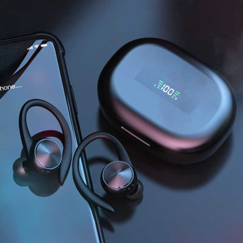 TWS fone de ouvido bluetooth com cancelamento ruído pendurado orelha sem fio 5.0 fone bluetooth indolor pendurado tipo o