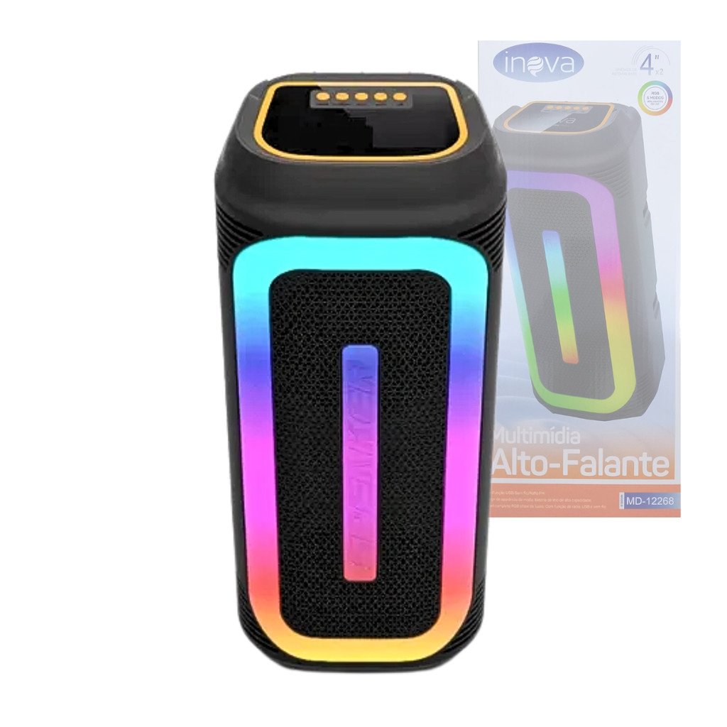 Caixa de Som Multimídia Alto-Falante LED RGB Bluetooth 20W INOVA MD-12268