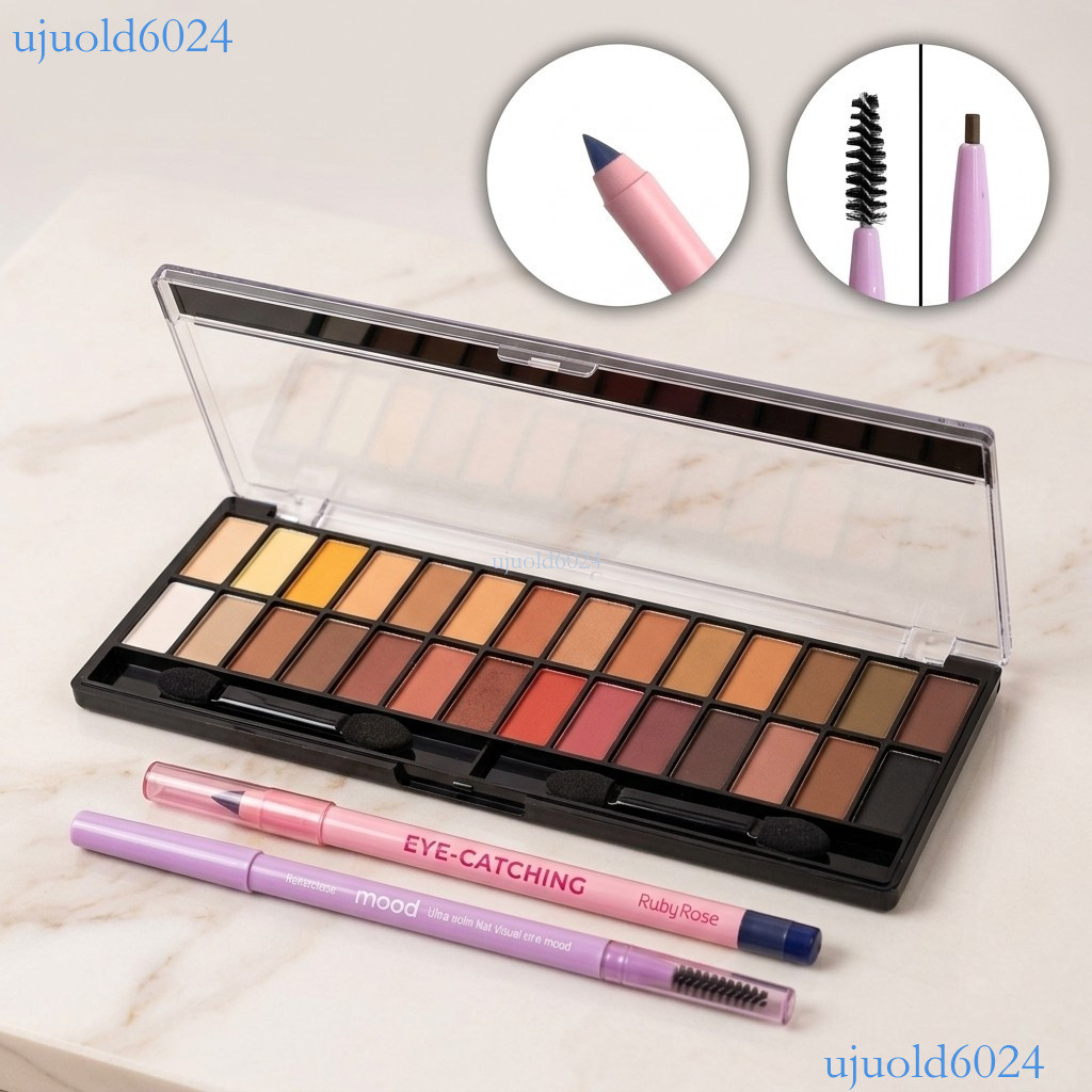 KIT Maquiagem Olhos 3 Pcs: Paleta 28 Cores + Lápis Sobrancelha + Lápis Olho Ruby Rose Pronta entrega ✨ujuold6024