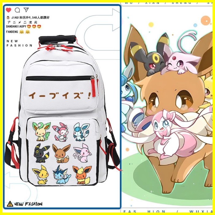 [ZOCI] Mochila Escolar Eevee Sylveon Pokémon Eevee Pokémon Moon Sun Homens Mulheres Mochila Casual Popular Estudante Moc