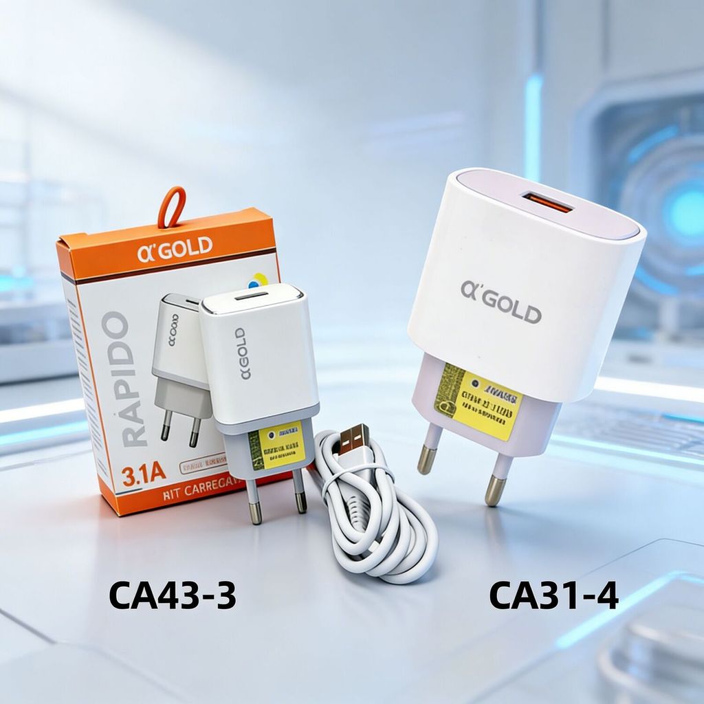 Kit Dois Carregadores A'Gold – CA43-3 Segurança 3.1A + CA31-4 30W PD para Celulares e Tablets