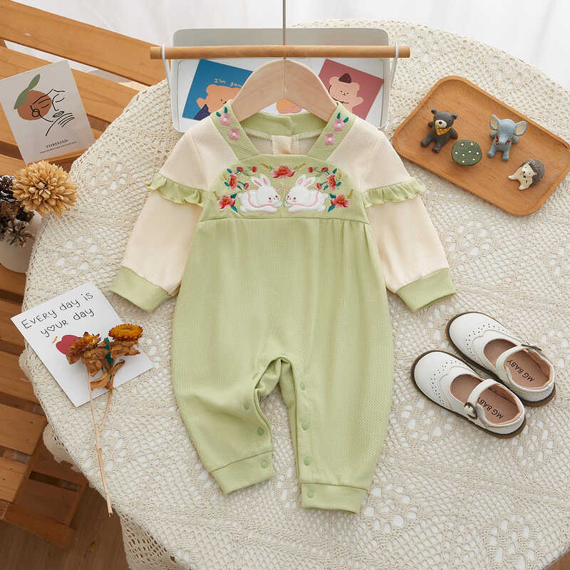 Bebê roupas de outono estilo chinês roupas de bebê bordado coelho roupas de bebê primavera outono roupas recém-nascidos 