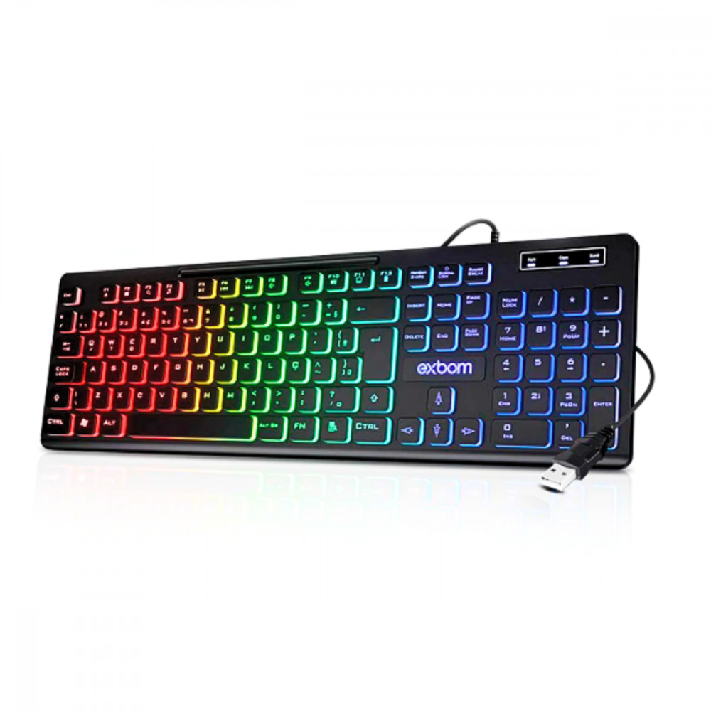 Teclado gamer RGB semi mecânico ABNT2 Exbom BK 155C multimídia USB para PC notebook plug and play