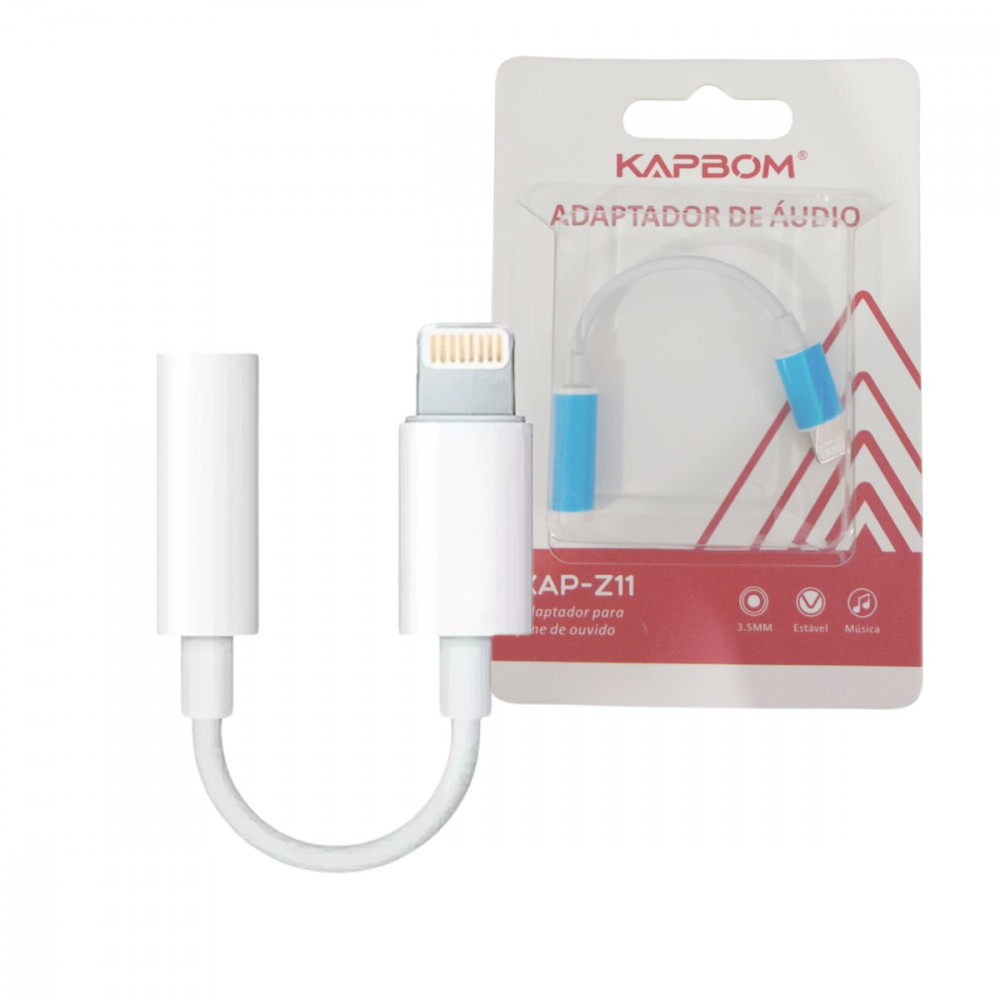 Adaptador Lightning P2 Kapbom KAP-Z11 Áudio iPhone Entrada 3.5mm Suporte Microfone Plug and Play