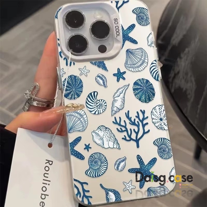 Capinha Conchas e Estrelas do Mar Anti-Queda Para for iPhone 7 8 X XS XR 11 12 13 14 15 16 17 Pro Max Plus