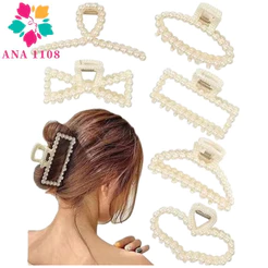 ANA 1108 KIT 4 PCS Prendedor/Piranha/Presilha Grande de Cabelo com Detalhes de Perola