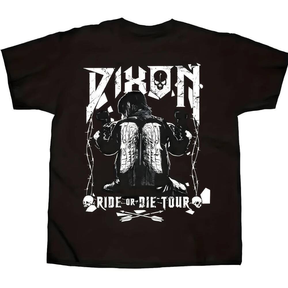 Men'S The Walking Dead Daryl Dixon Motorcycle Graphic T-Shirt Ride or Die Tour Design with Daryl Dixon Motorcycle Rider