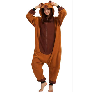 Pijama Kigurumi Capivara Animal Onesie Para Adultos , Pijamas De Flanela Quente Com Capuz E Zíper , Fantasias Fofas De C